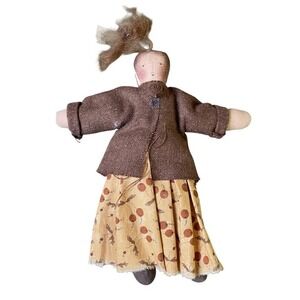 Vintage 1900s Handmade Primitive Folk Art Rag Doll Brown Dress Country Decor‎